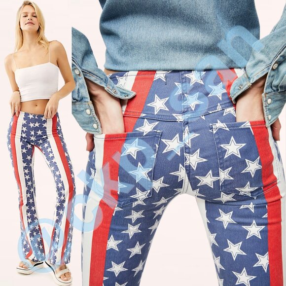 NWOT Free People Penny Pull-On Printed Flare Jeans Sz 28 - Picture 4 of 16